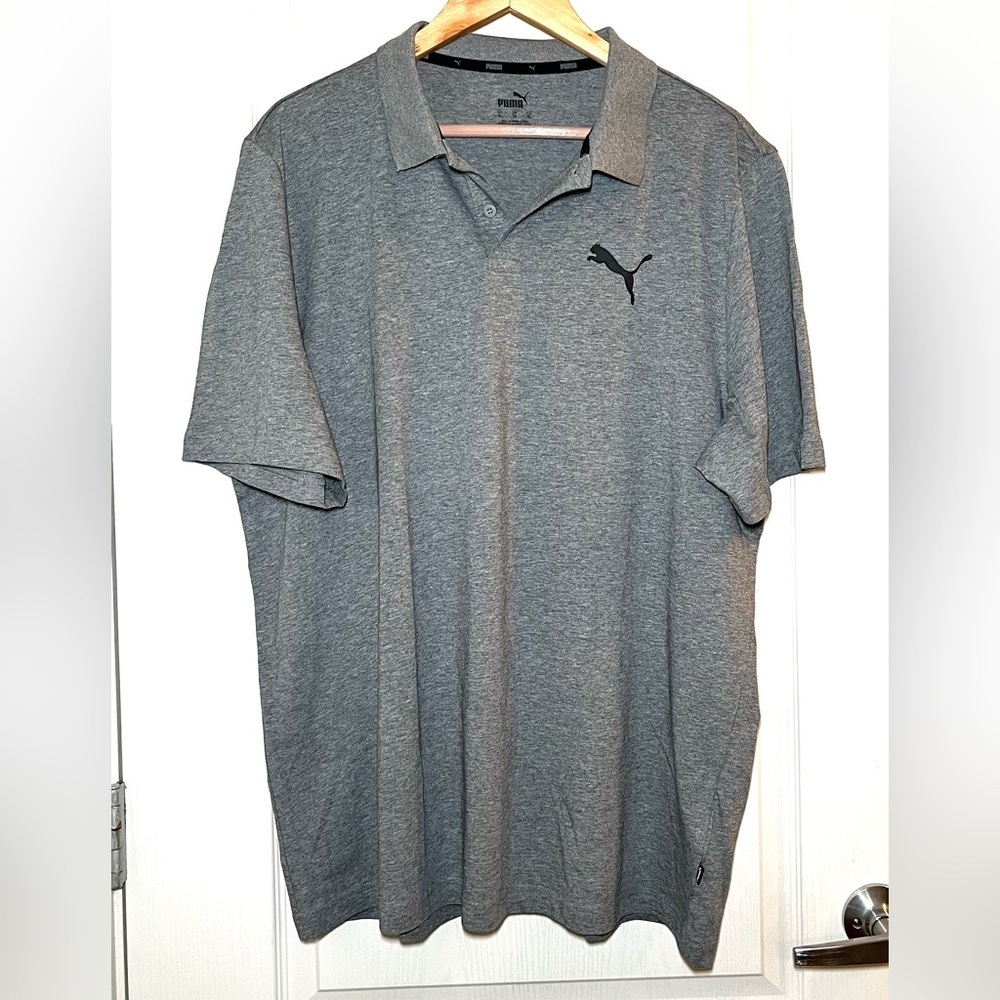 PUMA Essentials Grey Pique Polo Shirt Classic Casual Short Sleeve Size Large L